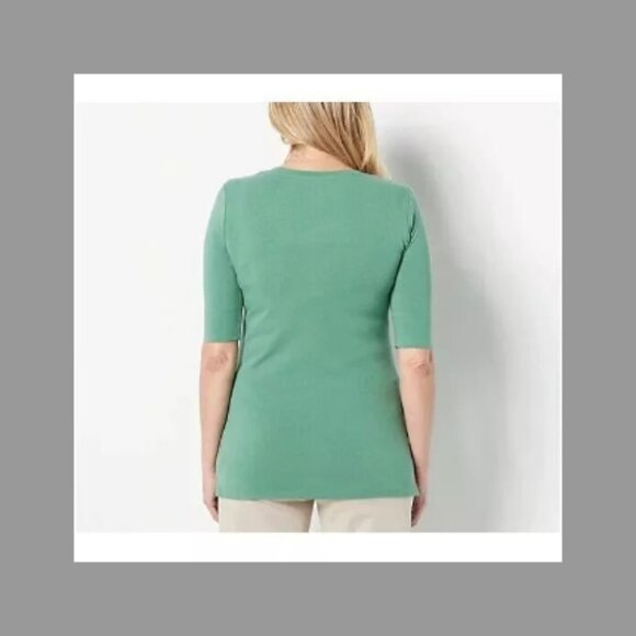 Cuddl Duds Cotton Core Set of 2 Elbow-Sleeve Tops Small Turquoise/Green A470038 - Picture 2 of 7